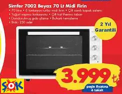 SİMFER 7002 BEYAZ 70 LT MİDİ FIRIN